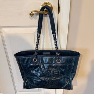 CHANEL Dark Blue Leather Tote